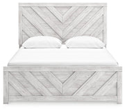 Cayboni Queen Panel Bed with Mirrored Dresser in Whitewash - PKG016689