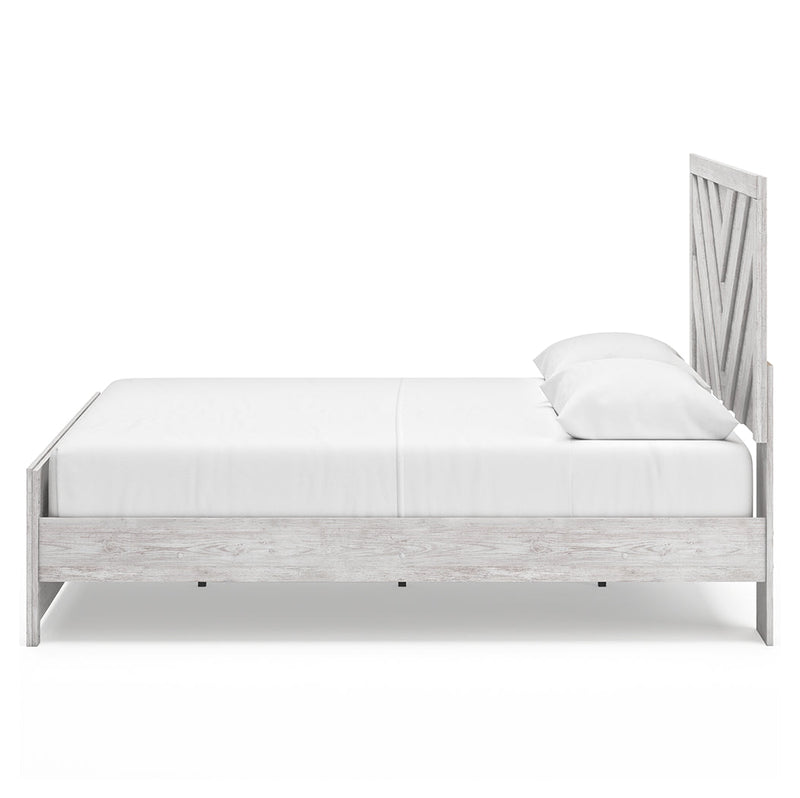 Cayboni Queen Panel Bed with Mirrored Dresser in Whitewash - PKG016689