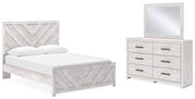 Cayboni Queen Panel Bed with Mirrored Dresser in Whitewash - PKG016689