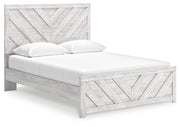 Cayboni Queen Panel Bed with Mirrored Dresser in Whitewash - PKG016689