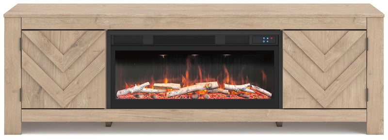 Cayboni Tan 71" TV Stand with Electric Fireplace - W3787W1
