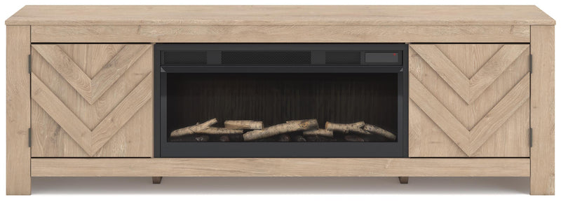Cayboni Tan 71" TV Stand with Electric Fireplace - W3787W1