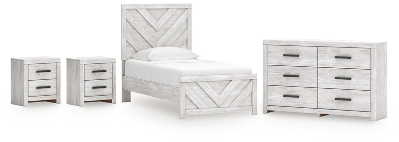 Cayboni Twin Panel Bed with Dresser and 2 Nightstands in Whitewash from Ashley - Luna Furniture