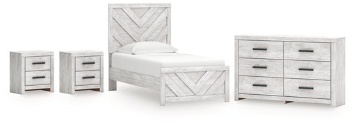 Cayboni Twin Panel Bed with Dresser and 2 Nightstands in Whitewash from Ashley - Luna Furniture