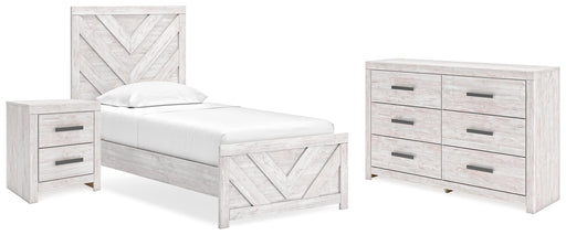 Cayboni Twin Panel Bed with Dresser and Nightstand in Whitewash - PKG019193