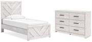 Cayboni Twin Panel Bed with Dresser in Whitewash - PKG019170