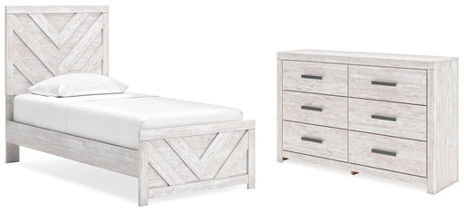 Cayboni Twin Panel Bed with Dresser in Whitewash - PKG019170