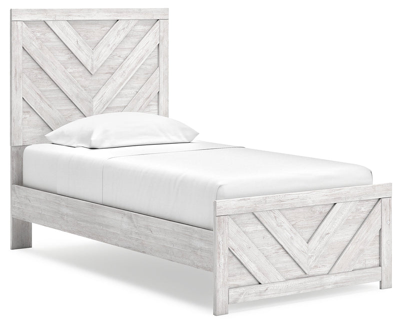 Cayboni Twin Panel Bed with Mirrored Dresser and 2 Nightstands in Whitewash from Ashley - Luna Furniture