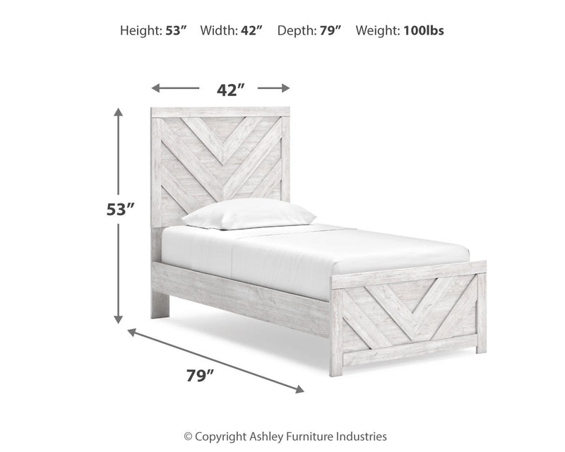 Cayboni Twin Panel Bed with Mirrored Dresser and 2 Nightstands in Whitewash from Ashley - Luna Furniture