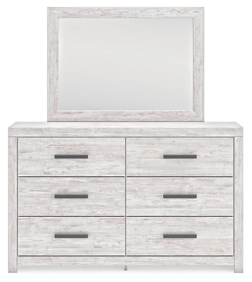Cayboni Twin Panel Bed with Mirrored Dresser and 2 Nightstands in Whitewash from Ashley - Luna Furniture