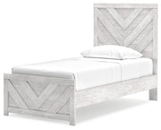 Cayboni Twin Panel Bed with Mirrored Dresser in Whitewash - PKG019164