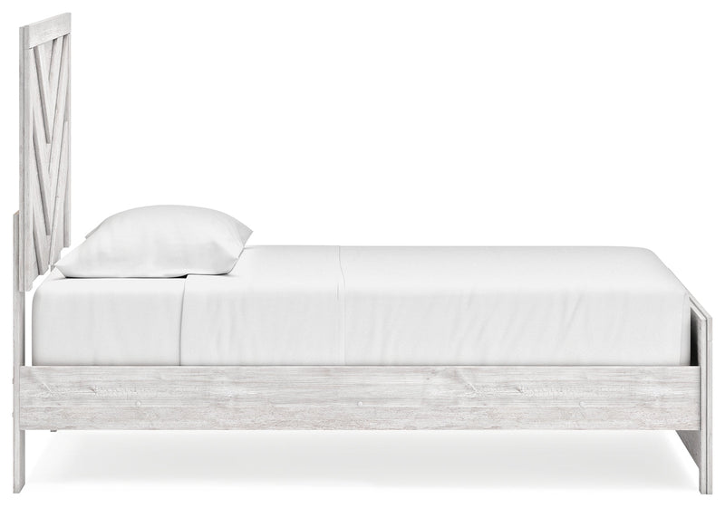 Cayboni Twin Panel Bed with Mirrored Dresser in Whitewash - PKG019164