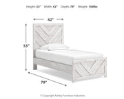 Cayboni Twin Panel Bed with Mirrored Dresser in Whitewash - PKG019164