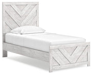 Cayboni Twin Panel Bed with Mirrored Dresser in Whitewash - PKG019164