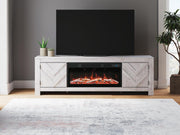 Cayboni Whitewash 71" TV Stand with Electric Fireplace - W3788W1