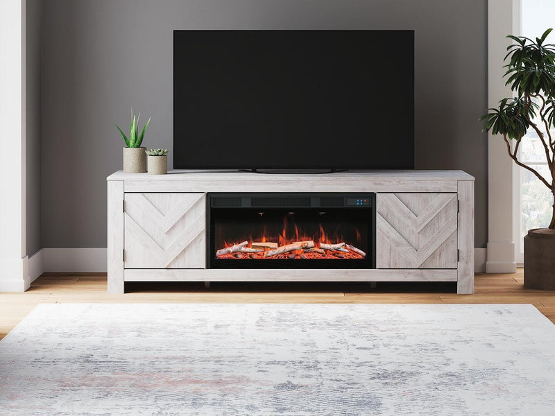 Cayboni Whitewash 71" TV Stand with Electric Fireplace - W3788W1