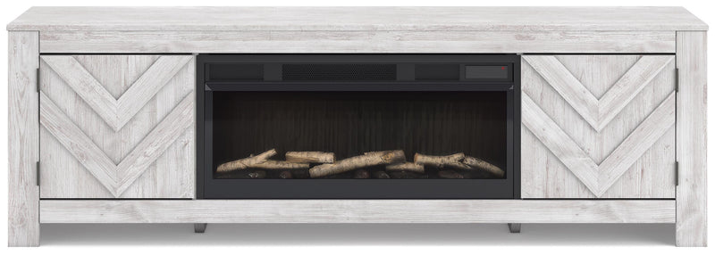 Cayboni Whitewash 71" TV Stand with Electric Fireplace - W3788W1