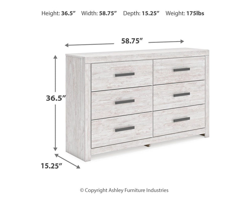 Cayboni Whitewash Twin Panel Bed, Dresser and Chest - B3788B11