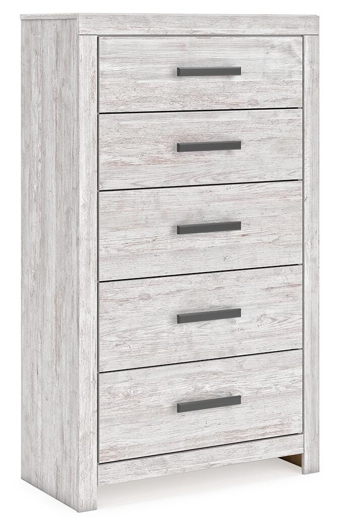 Cayboni Whitewash Twin Panel Bed, Dresser and Chest - B3788B11