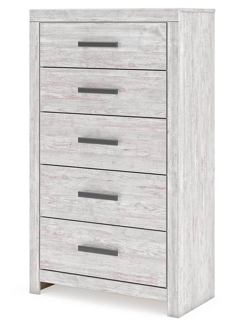 Cayboni Whitewash Twin Panel Bed, Dresser and Chest - B3788B11