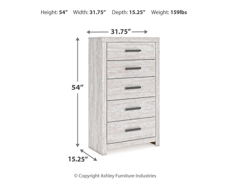 Cayboni Whitewash Twin Panel Bed, Dresser and Chest - B3788B11