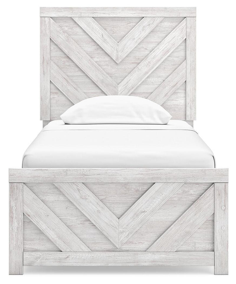 Cayboni Whitewash Twin Panel Bed, Dresser and Chest - B3788B11