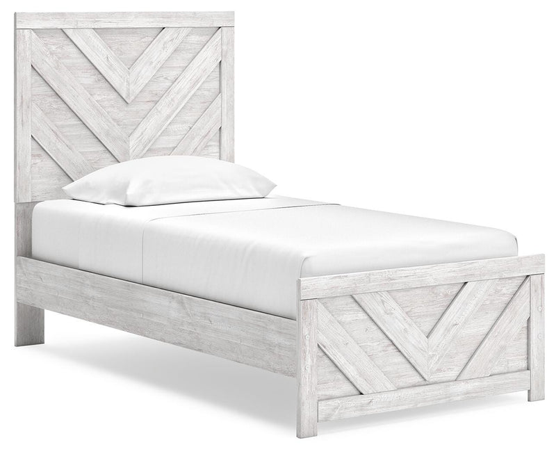 Cayboni Whitewash Twin Panel Bed, Dresser and Chest - B3788B11