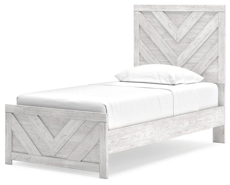 Cayboni Whitewash Twin Panel Bed, Dresser and Chest - B3788B11