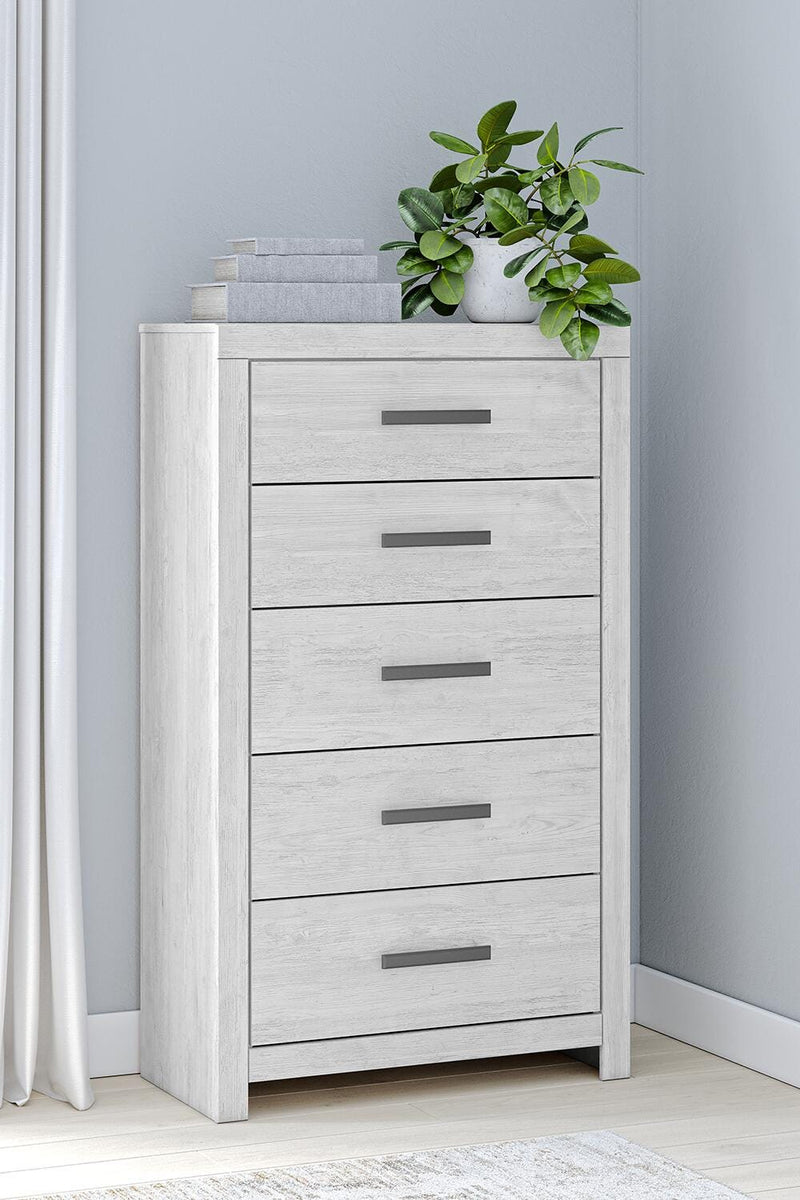 Cayboni Whitewash Twin Panel Bed, Dresser and Chest - B3788B11