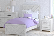 Cayboni Whitewash Twin Panel Bed, Dresser and Chest - B3788B11