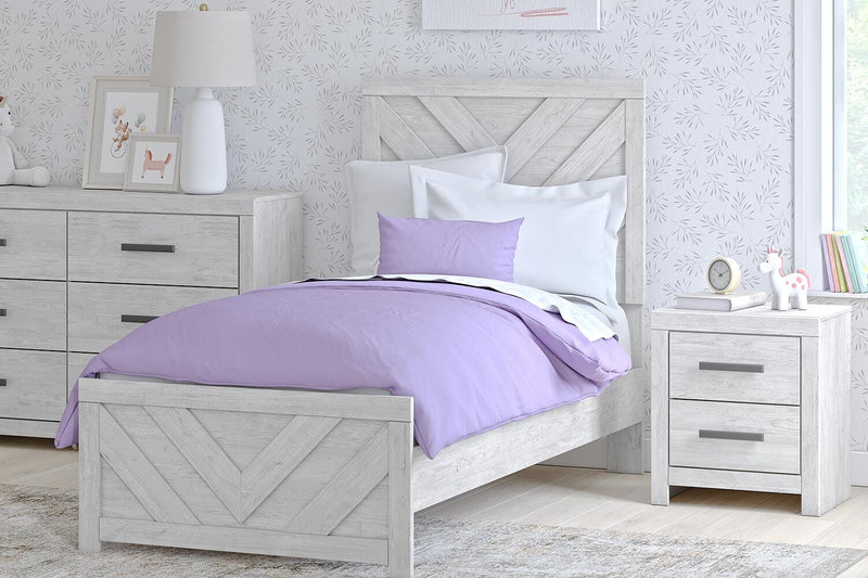 Cayboni Whitewash Twin Panel Bed, Dresser and Chest - B3788B11