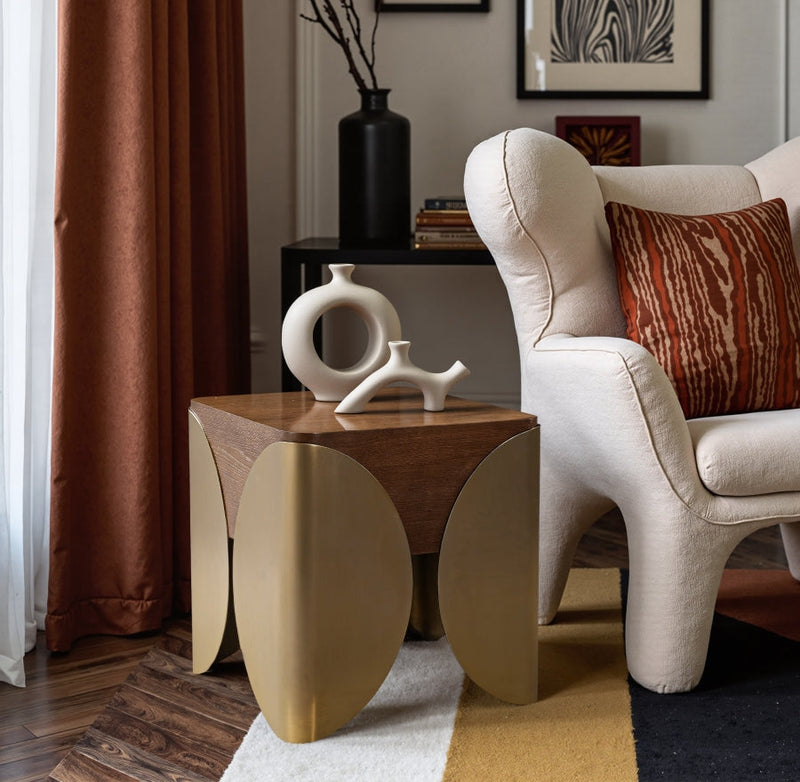Cazari Oak Wood And Iron End / Side Table in Brown - 746Brown-ET