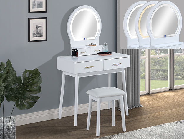Cecilia Vanity Table & Stool-White - 4905SET-WH