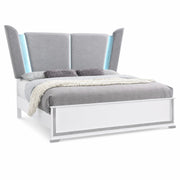 Cedar - White Panel King Bed with Upholstered Headboard, Bluetooth Speaker and LED Light - B270-K-Bed