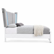 Cedar - White Panel Queen Bed with Upholstered Headboard, Bluetooth Speaker and LED Light - B270-Q-Bed