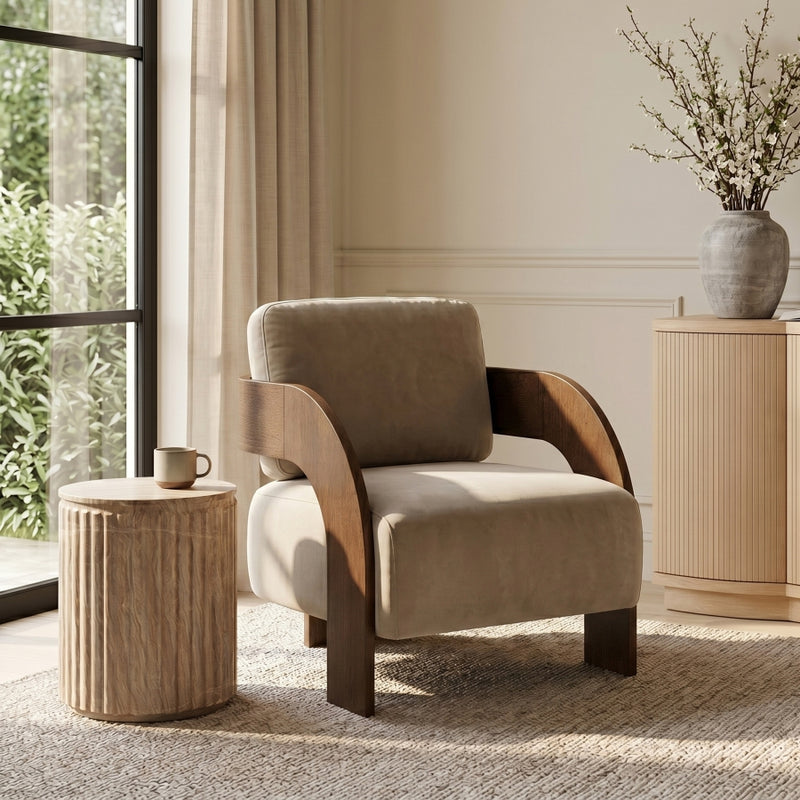 Cedra Velvet Performance Fabric Upholstered Chair in Beige - 33055Beige