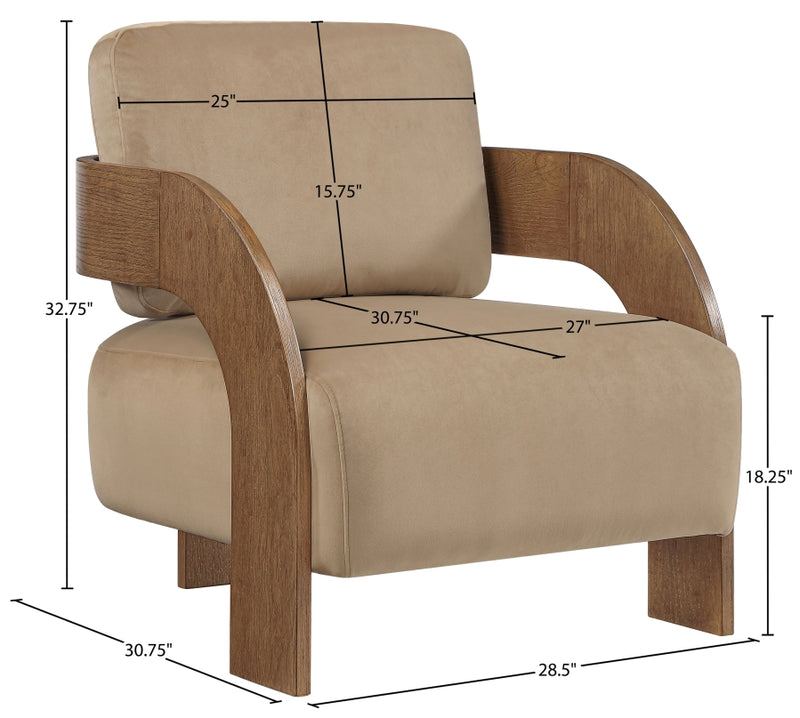 Cedra Velvet Performance Fabric Upholstered Chair in Beige - 33055Beige