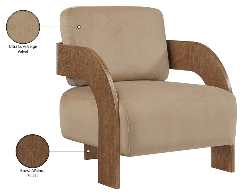 Cedra Velvet Performance Fabric Upholstered Chair in Beige - 33055Beige