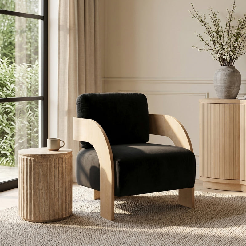 Cedra Velvet Performance Fabric Upholstered Chair in Black - 33054Black