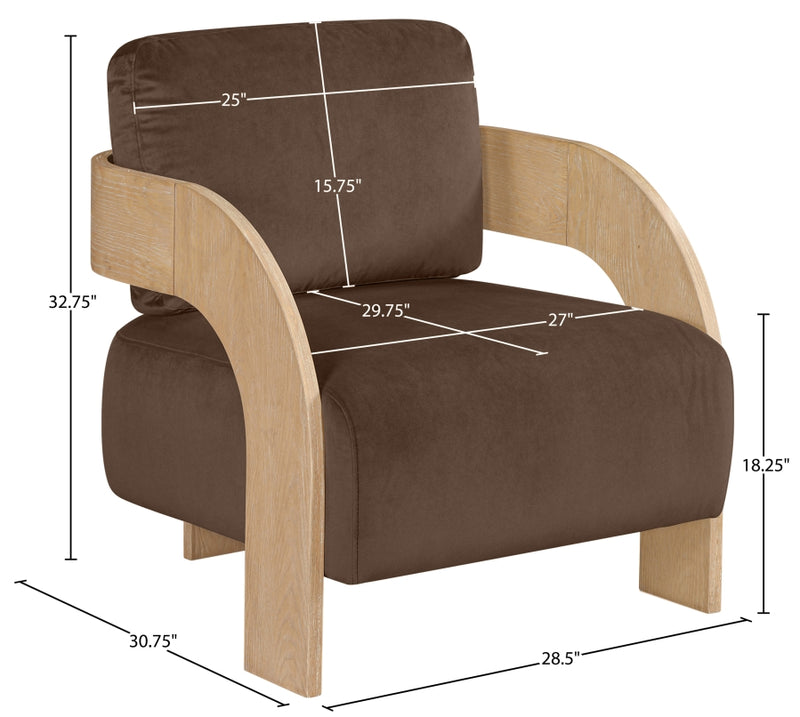 Cedra Velvet Performance Fabric Upholstered Chair in Brown - 33054Brown