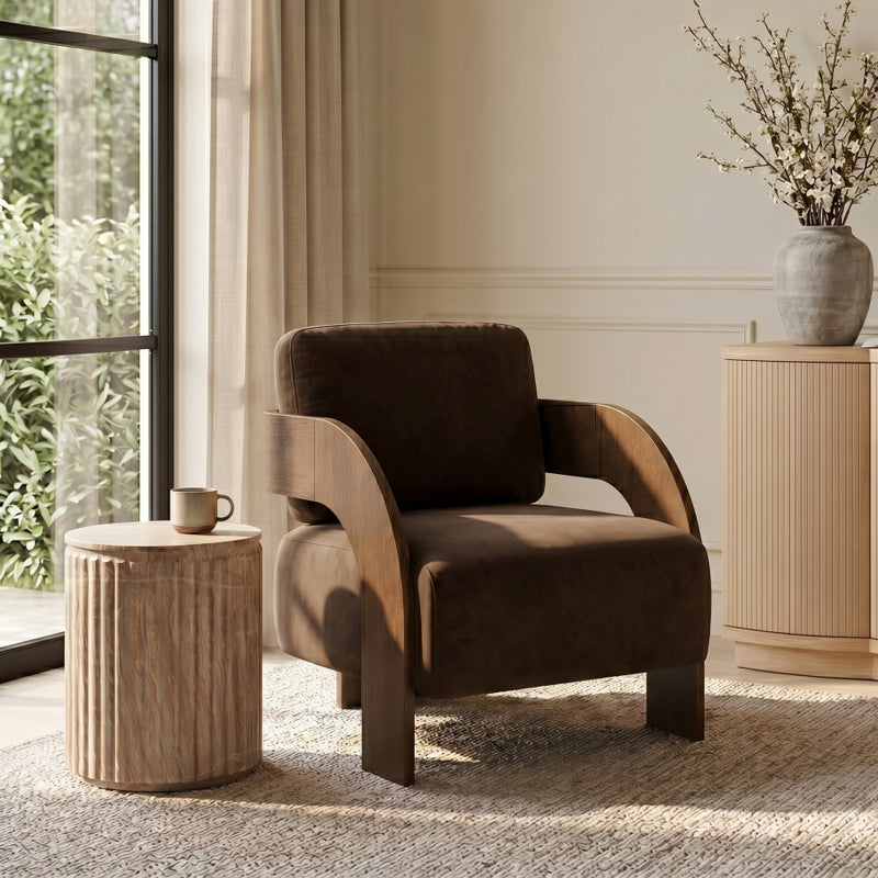 Cedra Velvet Performance Fabric Upholstered Chair in Brown - 33055Brown