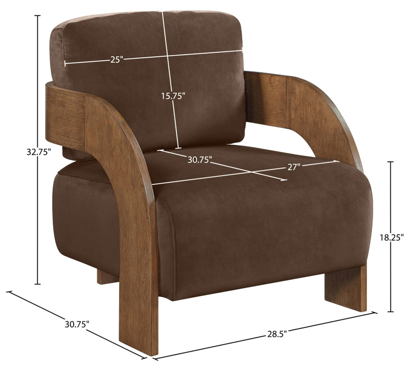 Cedra Velvet Performance Fabric Upholstered Chair in Brown - 33055Brown