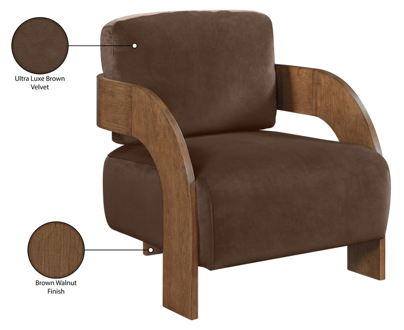 Cedra Velvet Performance Fabric Upholstered Chair in Brown - 33055Brown