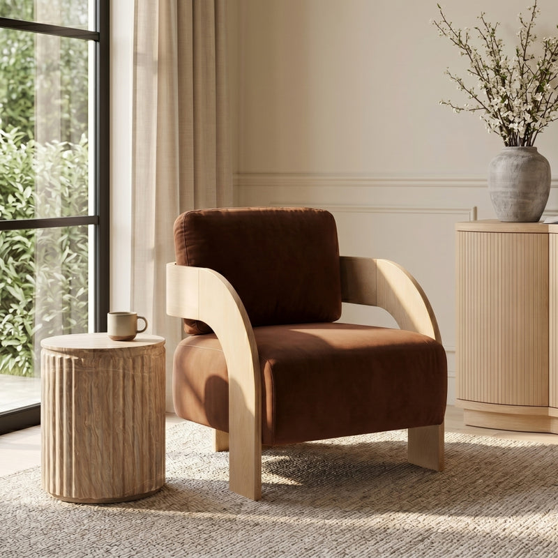 Cedra Velvet Performance Fabric Upholstered Chair in Cognac - 33054Cognac