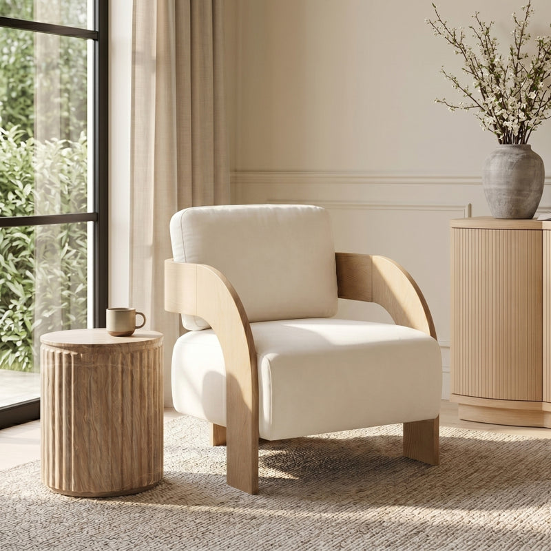 Cedra Velvet Performance Fabric Upholstered Chair in Cream - 33054Cream