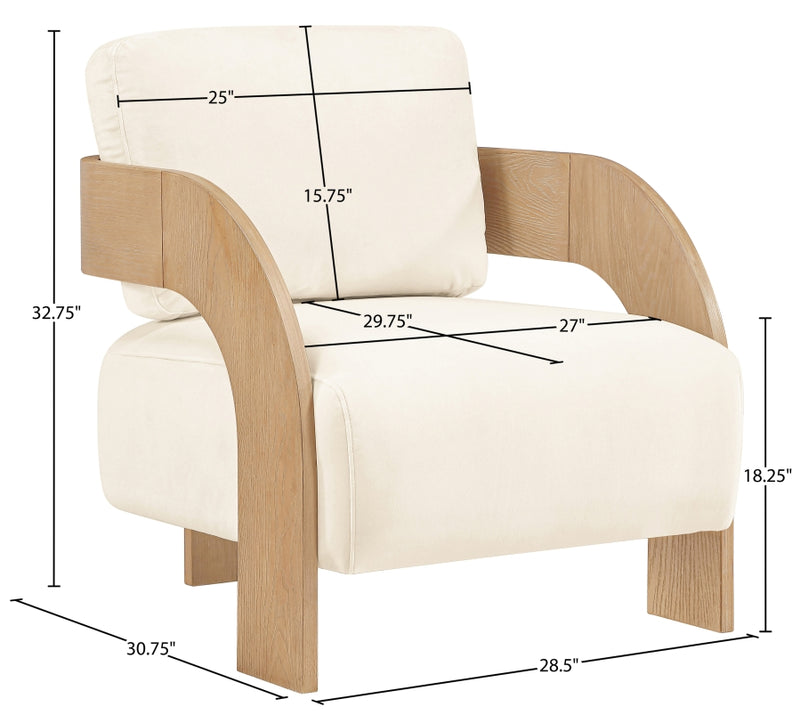 Cedra Velvet Performance Fabric Upholstered Chair in Cream - 33054Cream