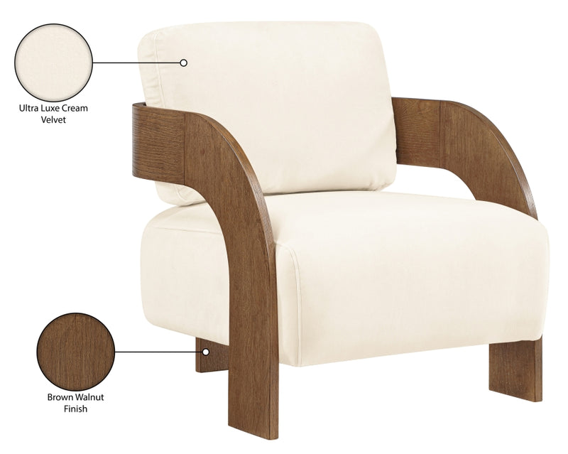 Cedra Velvet Performance Fabric Upholstered Chair in Cream - 33055Cream