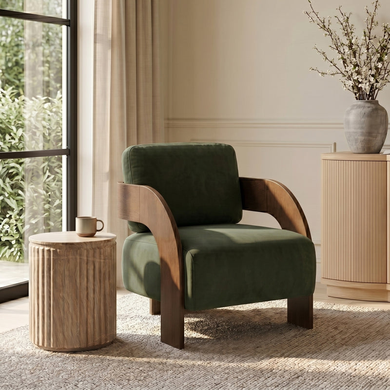 Cedra Velvet Performance Fabric Upholstered Chair in Green - 33055Green
