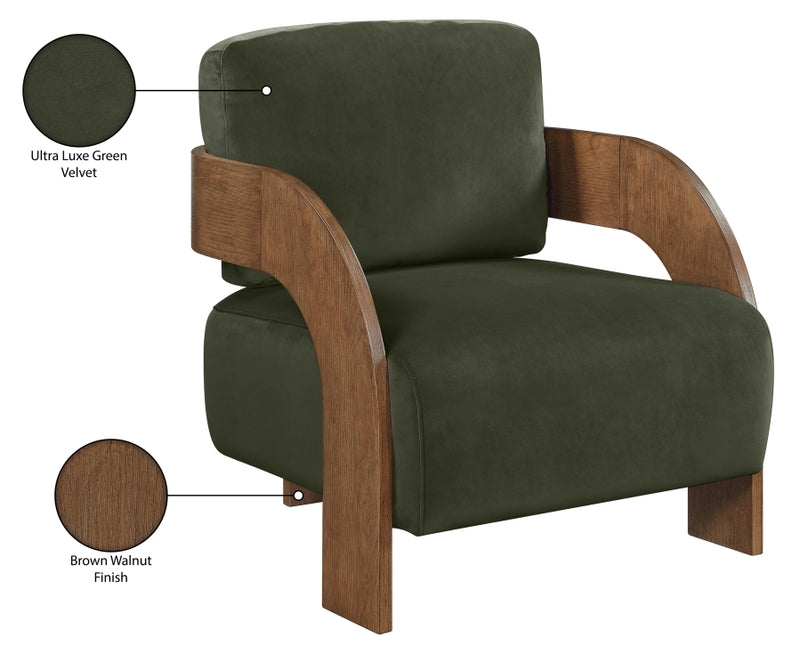 Cedra Velvet Performance Fabric Upholstered Chair in Green - 33055Green