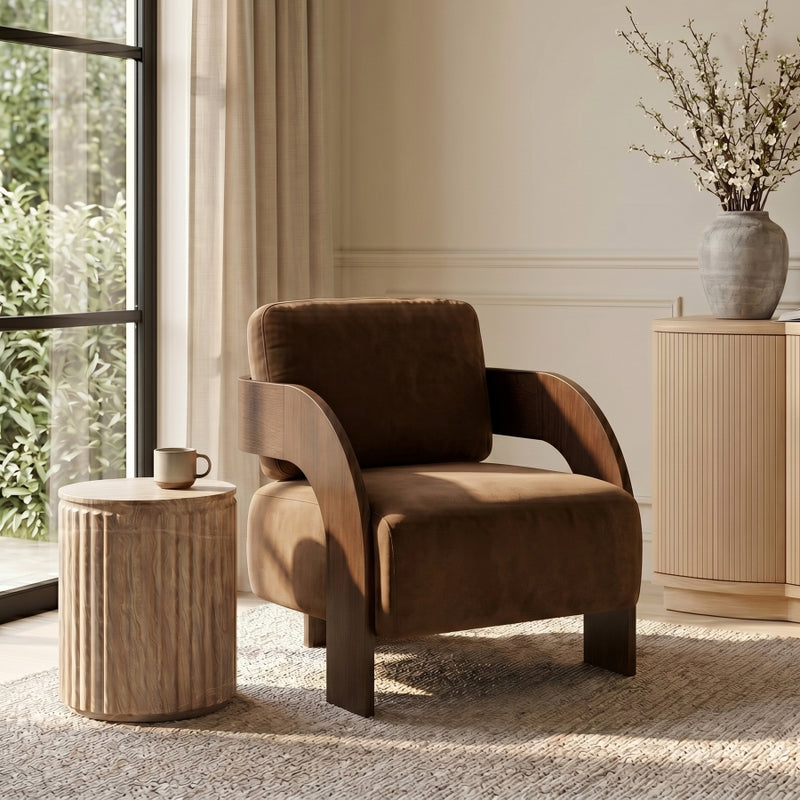 Cedra Velvet Performance Fabric Upholstered Chair in Saddle - 33055Saddle